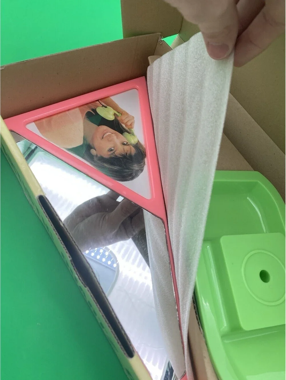 Retro 1980's Sailboat Table Clock, Photo Frame & Mirror - Green & Pink - NOS